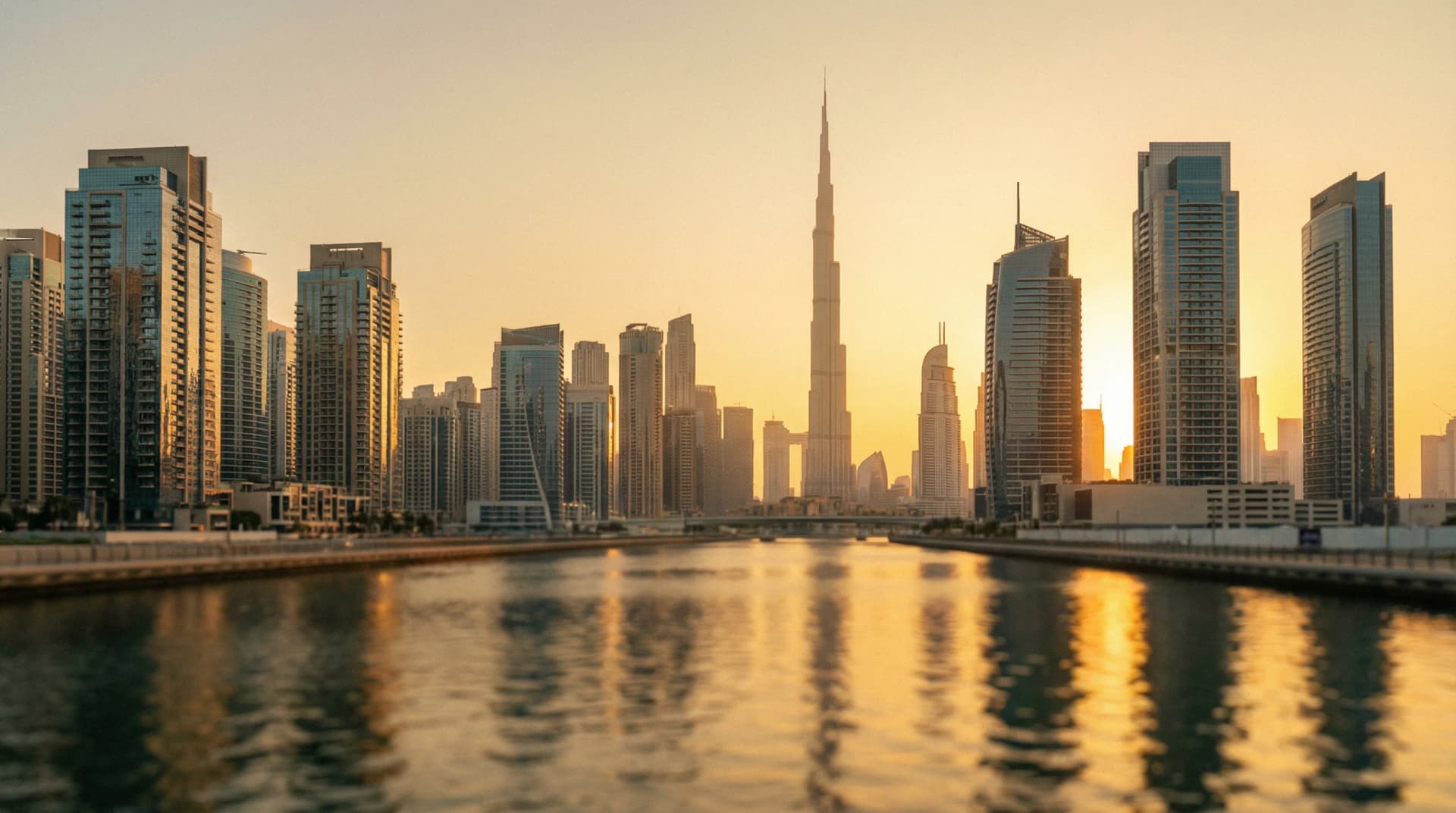 Dubai skyline at golden hour, property investment in Dubai